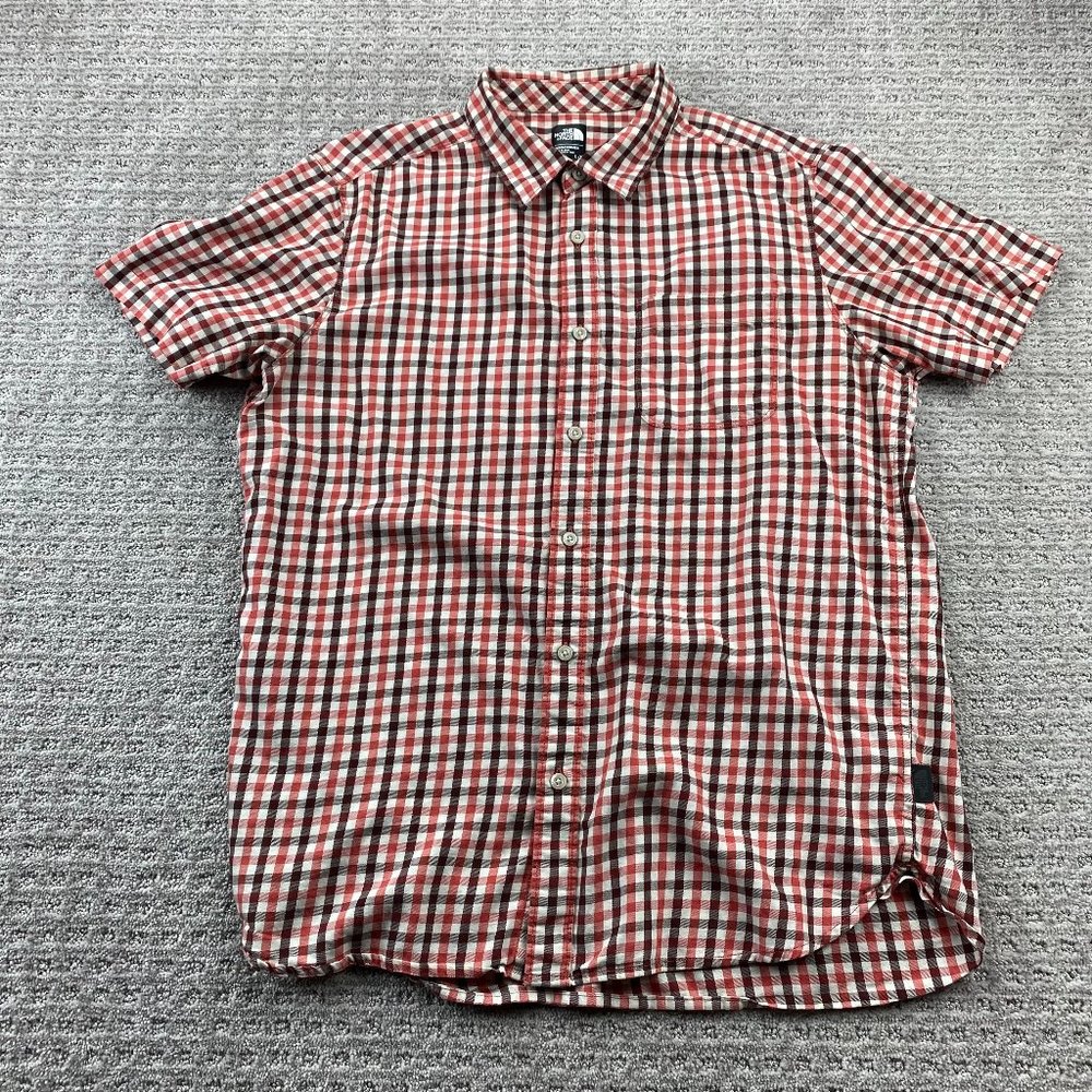 The North Face Shirt Men Large L Red White Checkered Button Up Hiking Outdoors